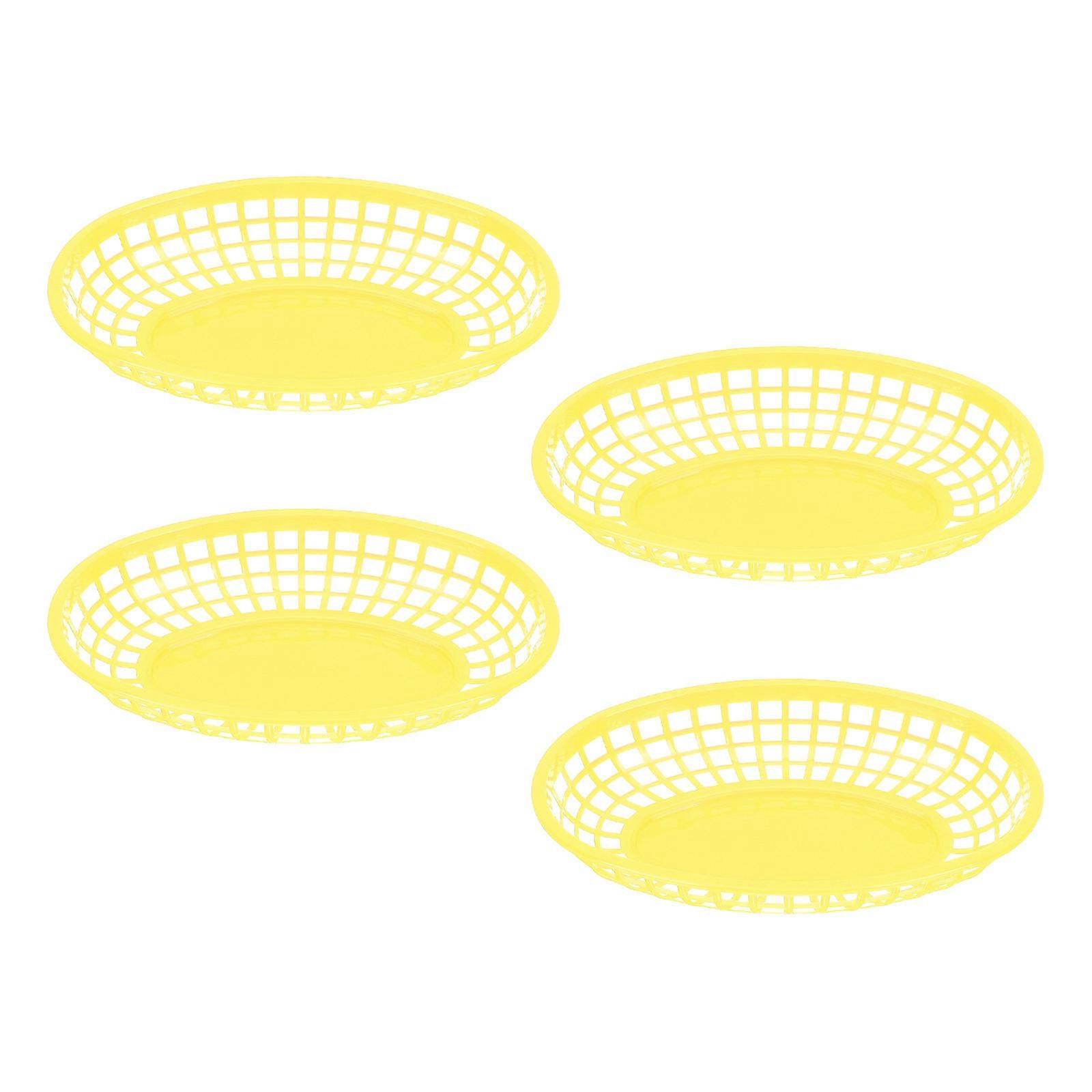 Food Containers 4Pcs Fast Food Baskets For Kitchen Use Yellow Plastic Rectangular Storage Options For Snacks Fruits Vegetables
