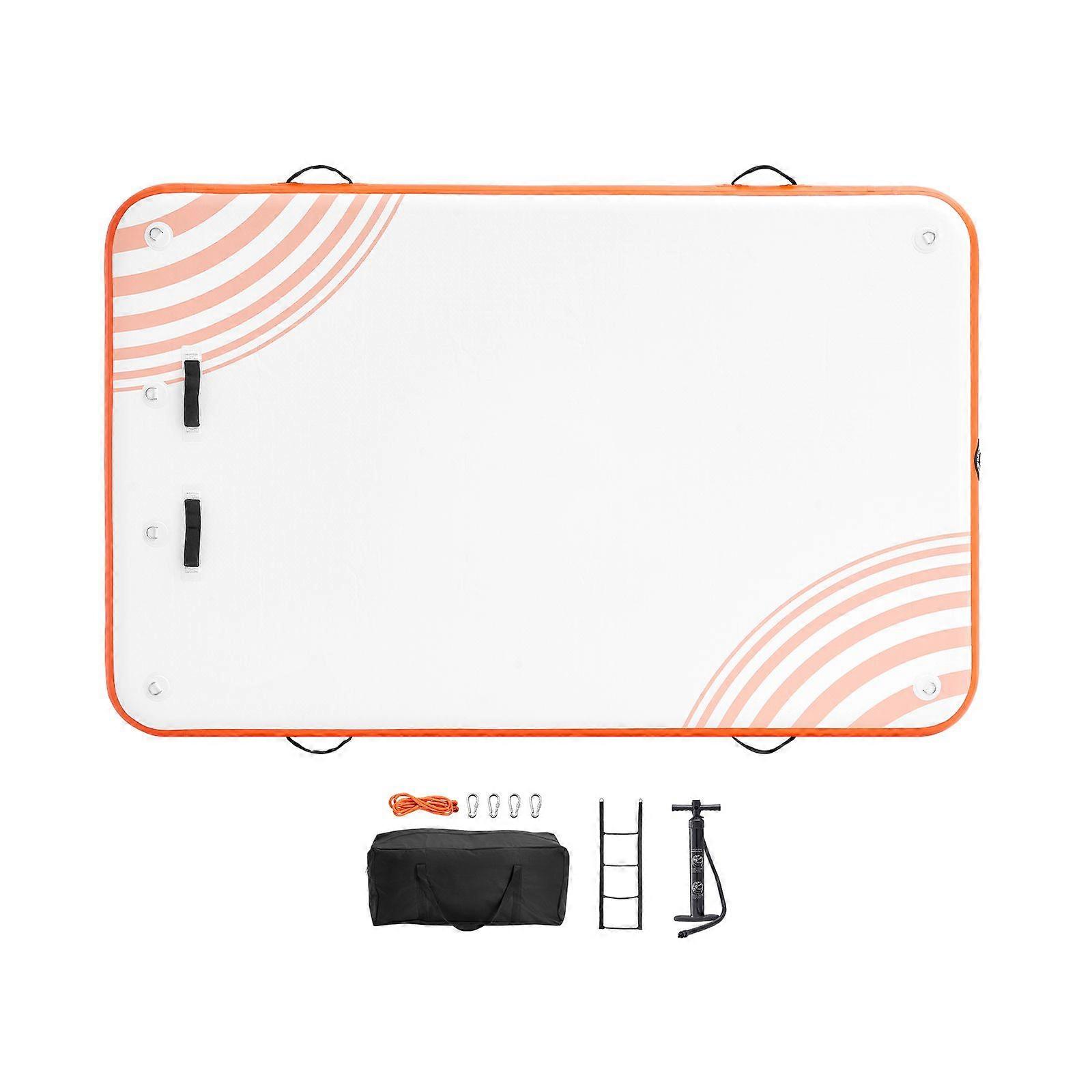 Inflatable Floating Dock, 8 x 5FT Inflatable Dock Platform, Non-Slip Water Floating Dock Mat with Portable Carrying Bag & Detachable Ladder
