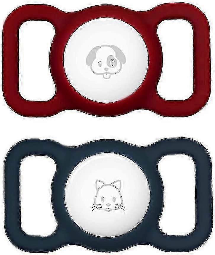 Airtag Dog Collar Holder (2 Pack) for Apple Airtag, Cat Collar GPS Tracker Case - Red Wine & Blue