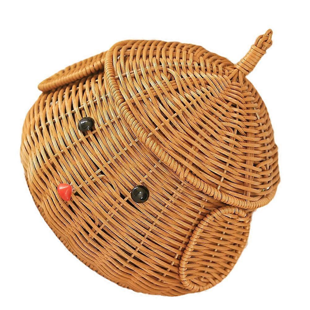 Woven Rattan Look Storage Bin with Lid Handcrafted Dog Design, Multi Use Fruit Snack Bowl for Home Organization