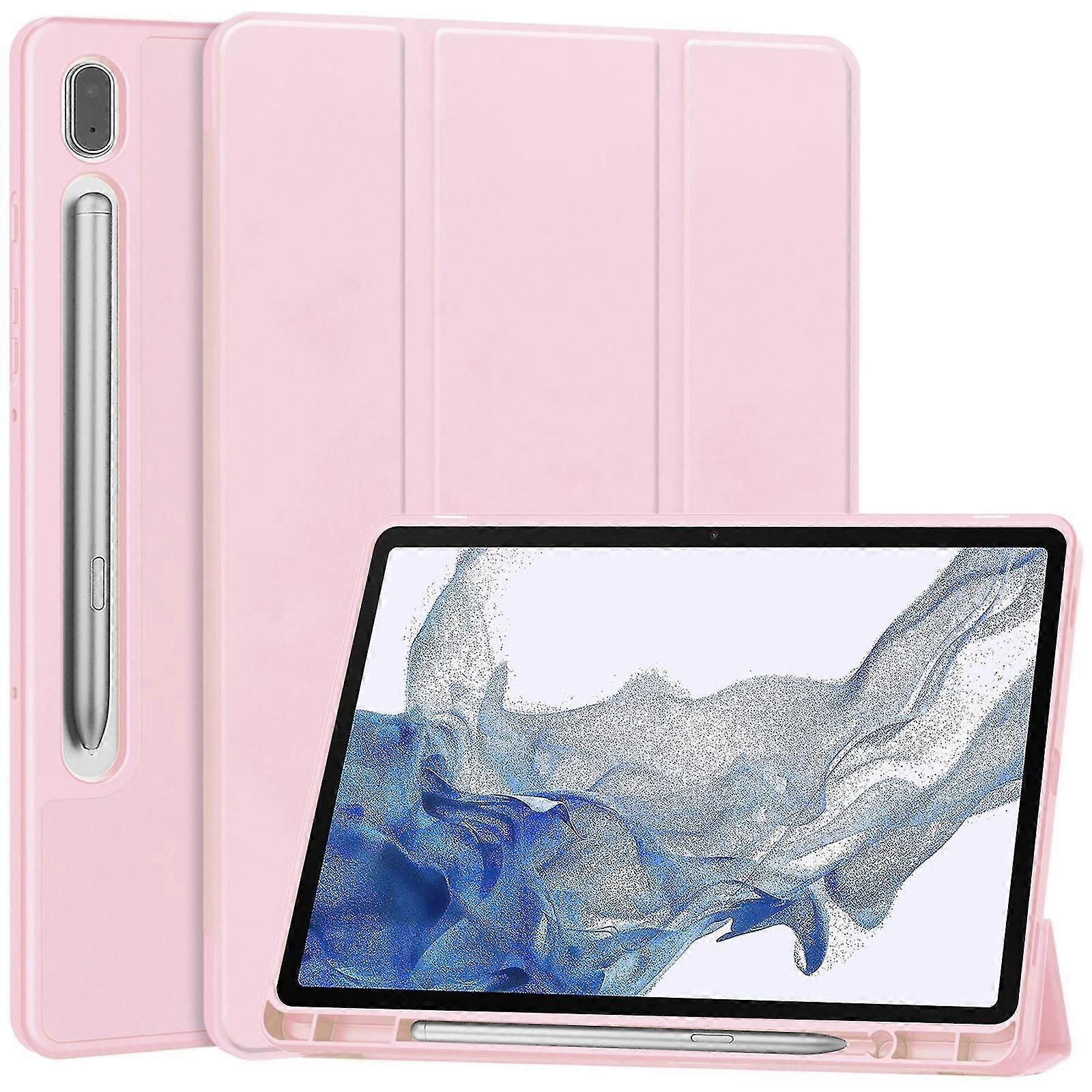 For Samsung Galaxy Tab S9 FE+ 3-Fold Pure Color TPU Smart Leather Tablet Case with Pen Slot