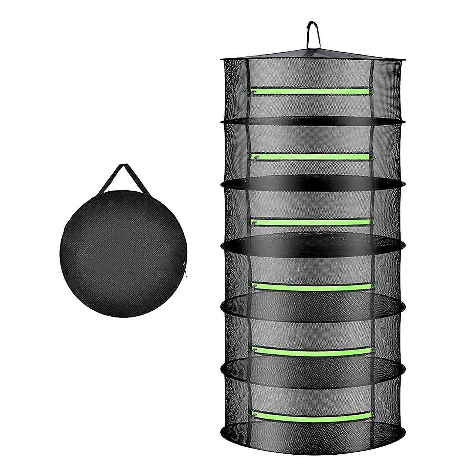 Herb Drying Rack 6-Tier Large-Capacity Mesh Hanging Basket, Foldable With Green Zippers, For Hanging Herbs