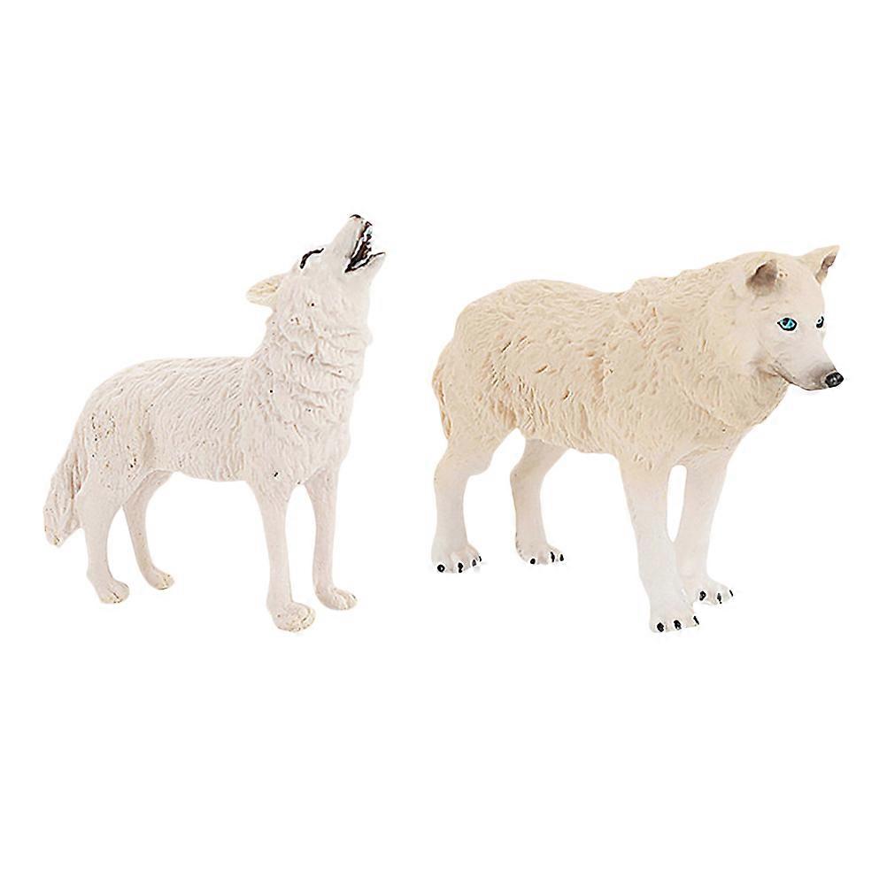 Simulation Plastic Animals 2Pcs Educational Toy Realistic Wolf Shape Indoor Play White PVC For Teaching Aid