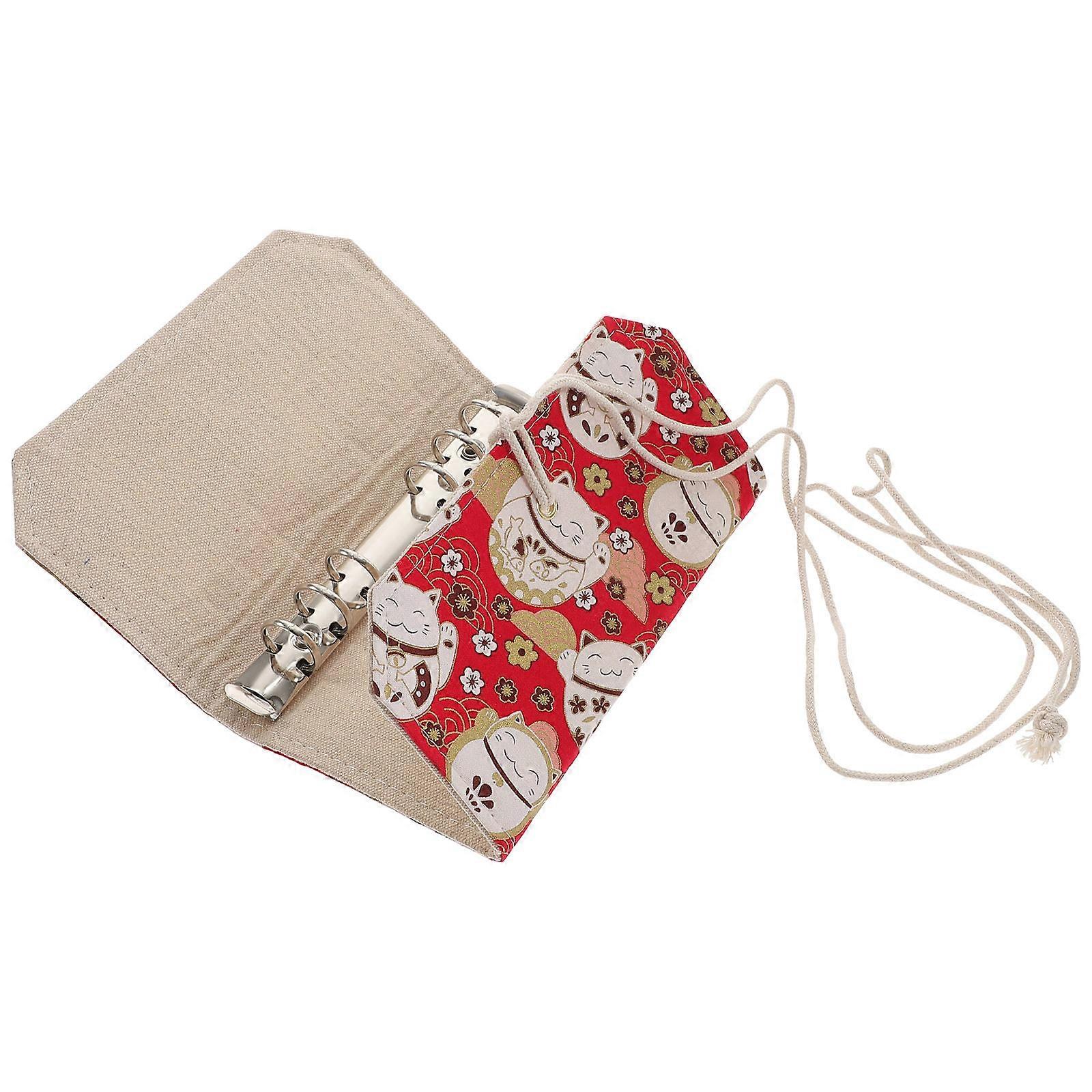 Japanese Style Fabric Notebook Book Page Insertion And Removal For Students 19x11x5cm Red 1Pcs