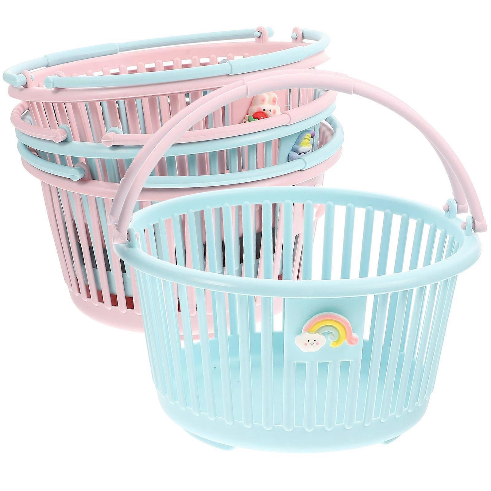 4pcs Cute Storage Baskets with Folding Handles Adorable Desktop Organizers for Small Items, Easter Baskets Pink Strawberry Bunny, Pink Paws, Blue