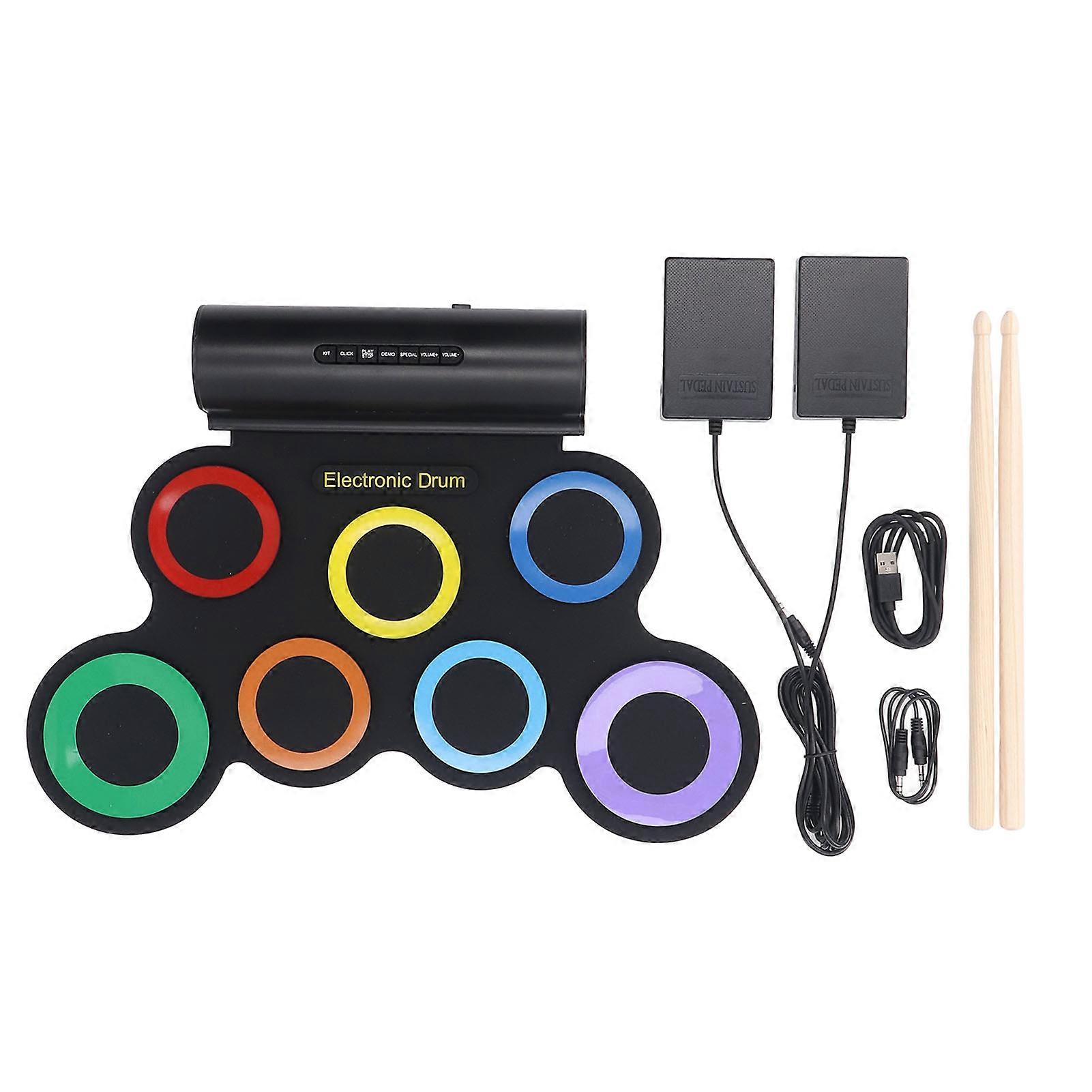 Set Portable Electronic Roll Up USB MIDI Interface Practice Pad with Drum Pedal and Sticks for Adult Kids Beginner