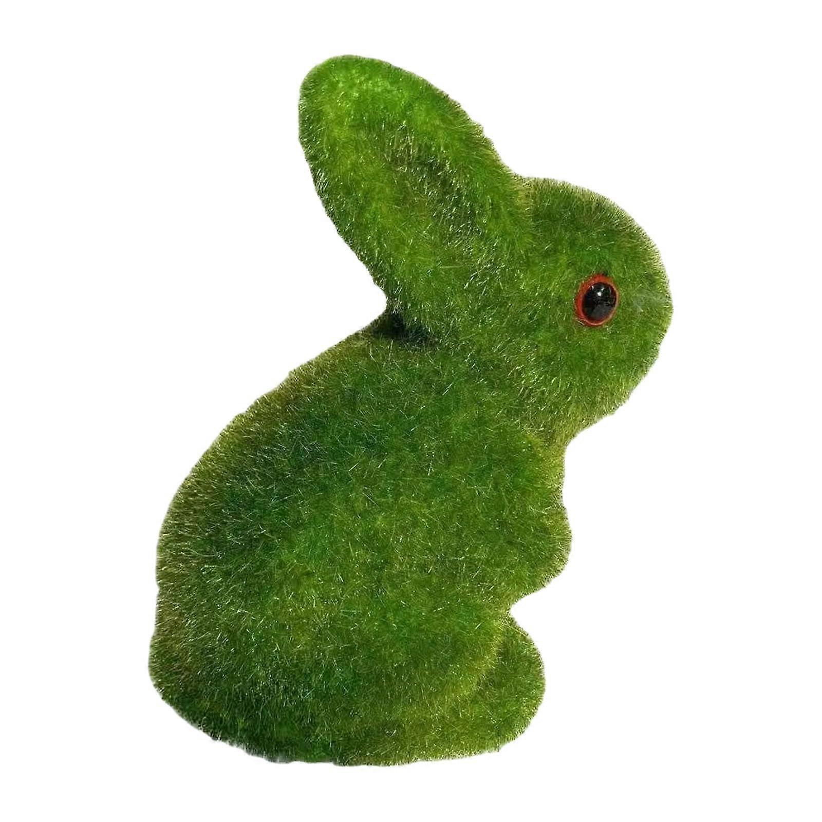 Realistic Resin Craft Green Flocking Easter Bunny Figure for Balcony Garden and Window Display Decoration