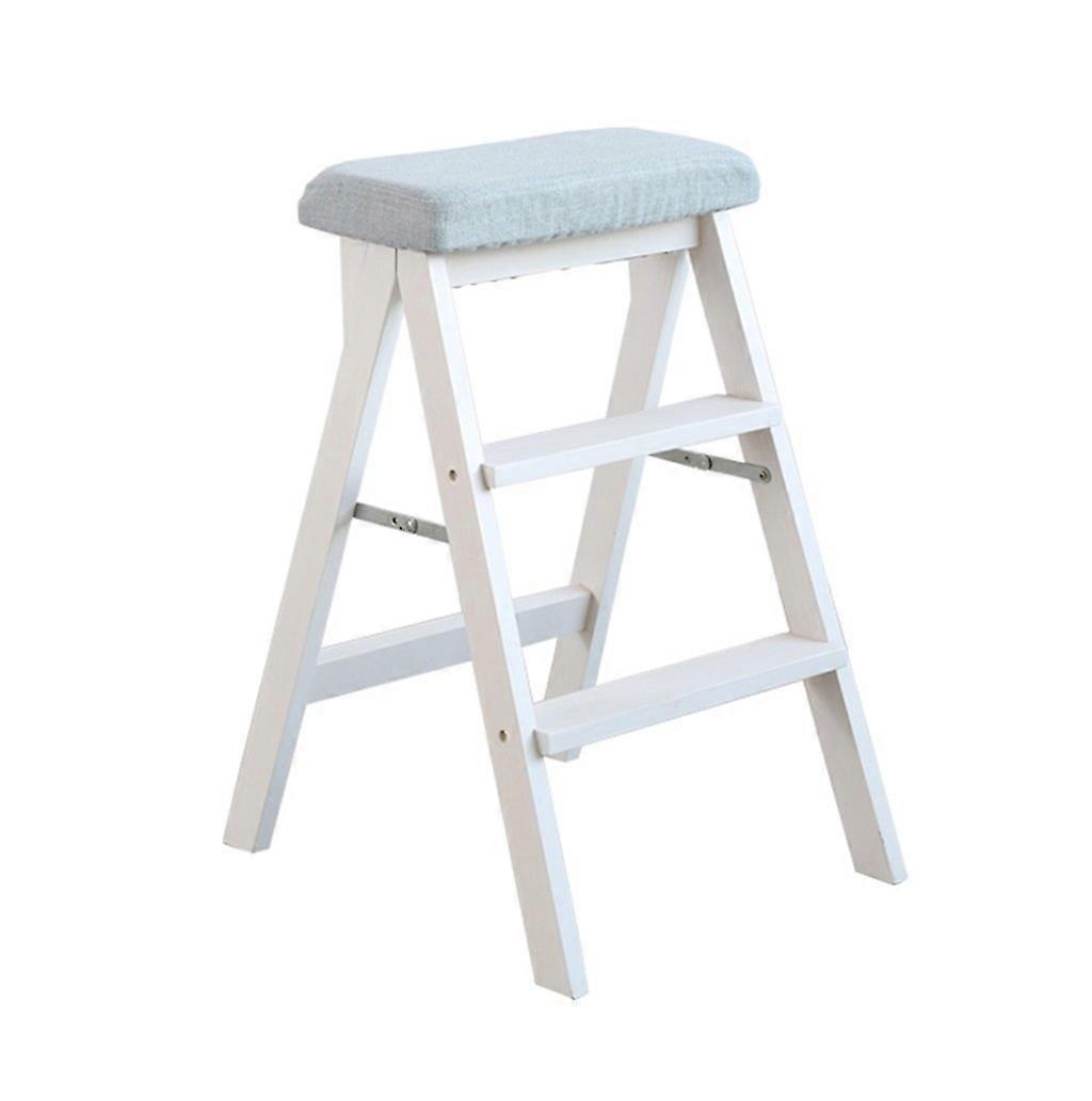 Folding solid wood step stool with 3 steps, for kitchen and office, available in blue, green, white.