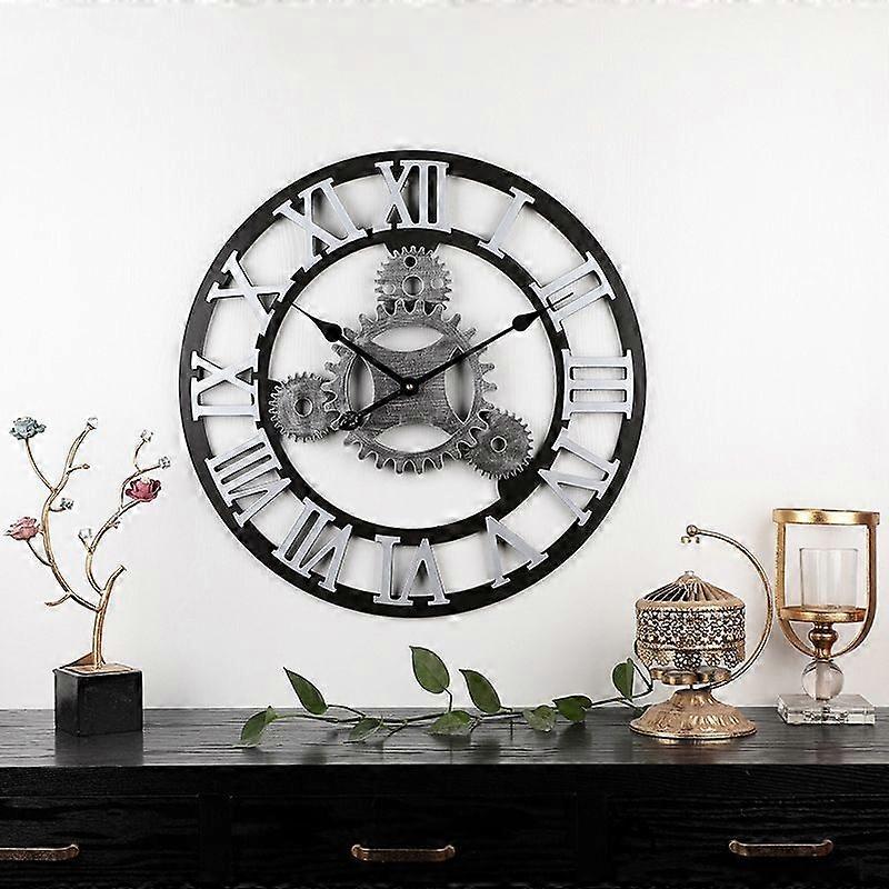 Wooden Silent Wall Clock Rome Number 58cm 4 Gears Silver Rome Number  58cm 4 Gears Silver