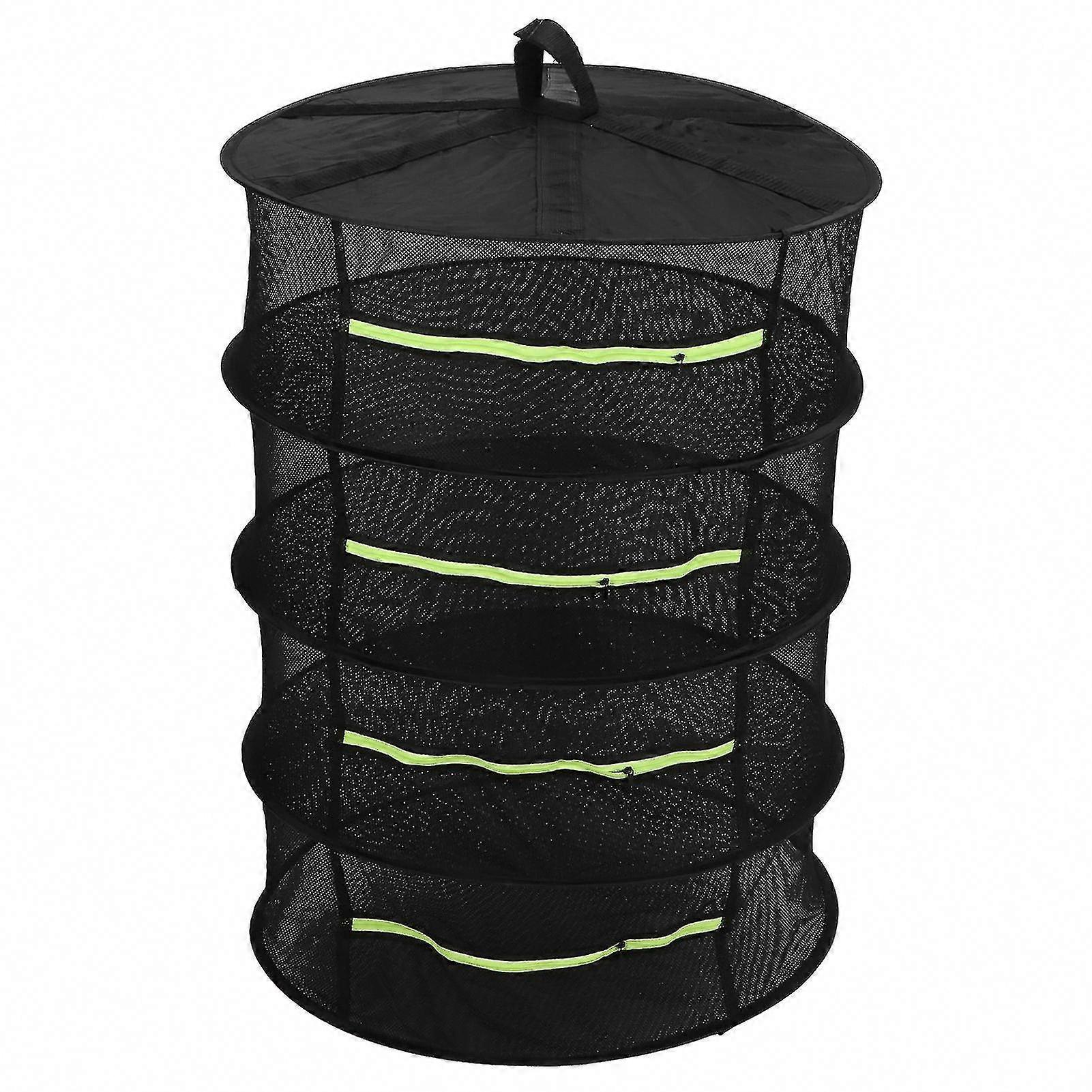 4-Layer Foldable Hanging Herb Drying Rack with Zippers 60cm Black Mesh Net