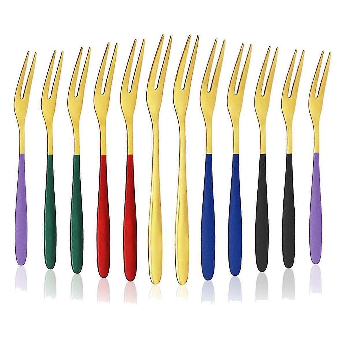 12PCS Mini Stainless Steel Appetizer Dessert Fork Fruit Cocktail Cake