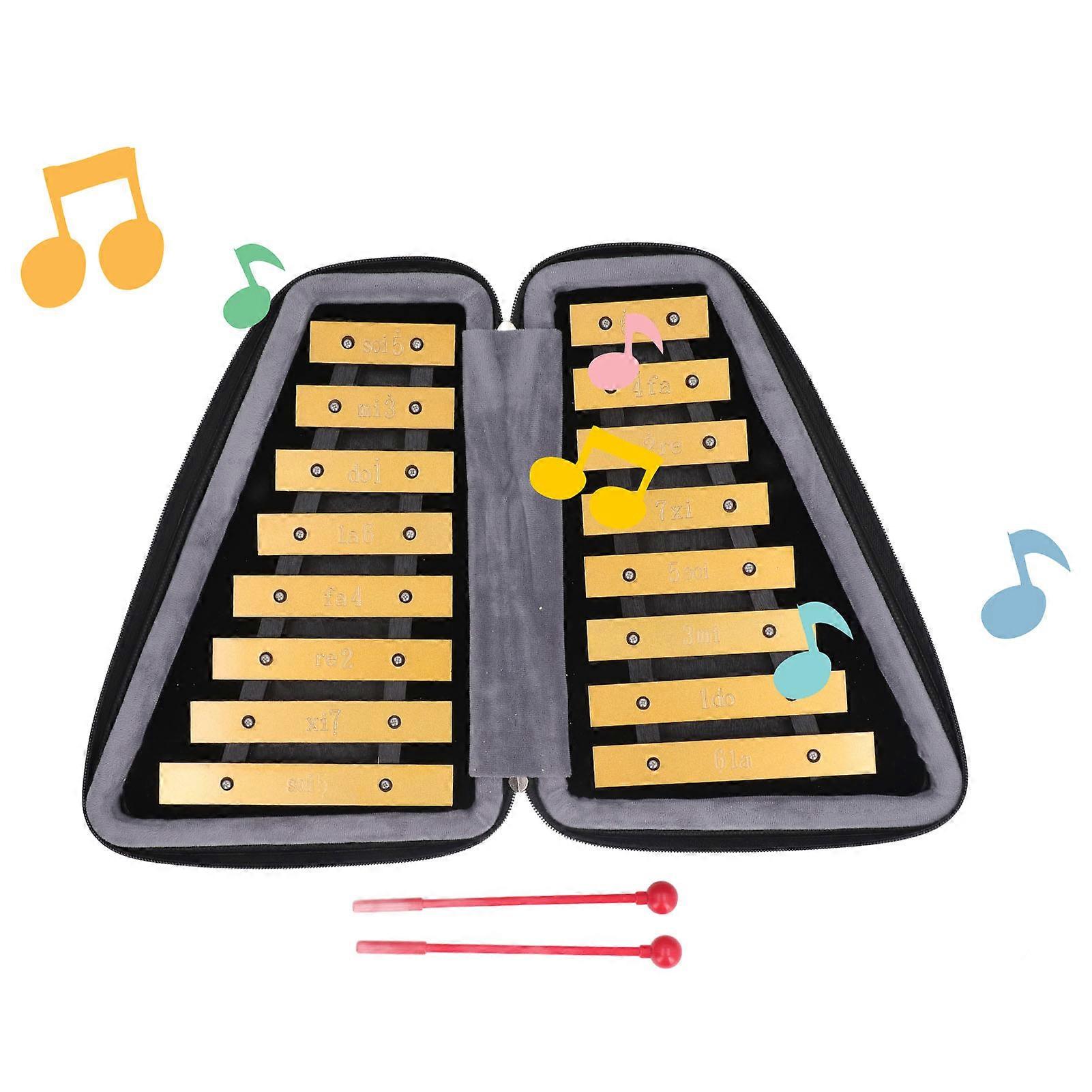 16 Note Portable Xylophone Gold Metal Keys Solid Wood Box