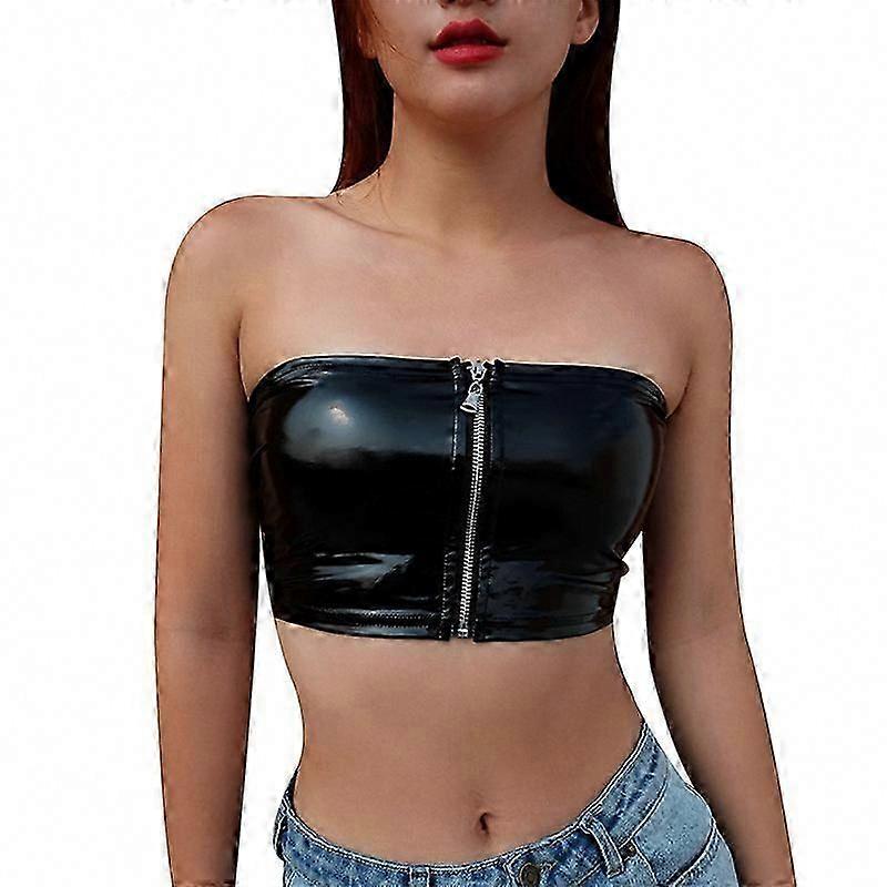 Women's PU Leather Sleeveless Strapless Basic Sexy Tube Top