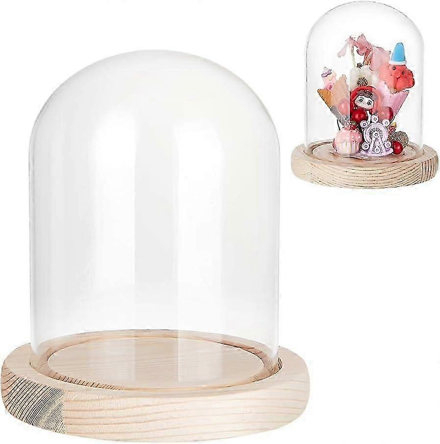 ガラスドームカバー装飾的な陳列ケースClocheベルジャーテラリウムウッドベースナバホホワイト113x130mm