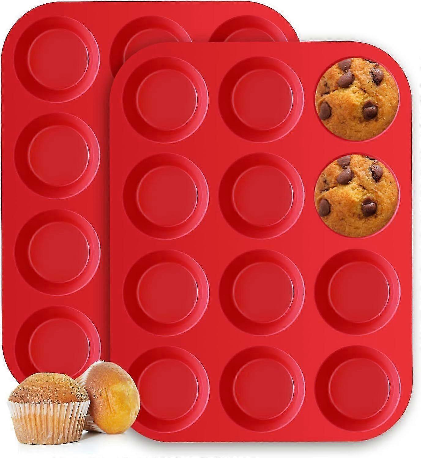 2Pcs Silicone Nonstick Muffin Pan Cupcake Tray