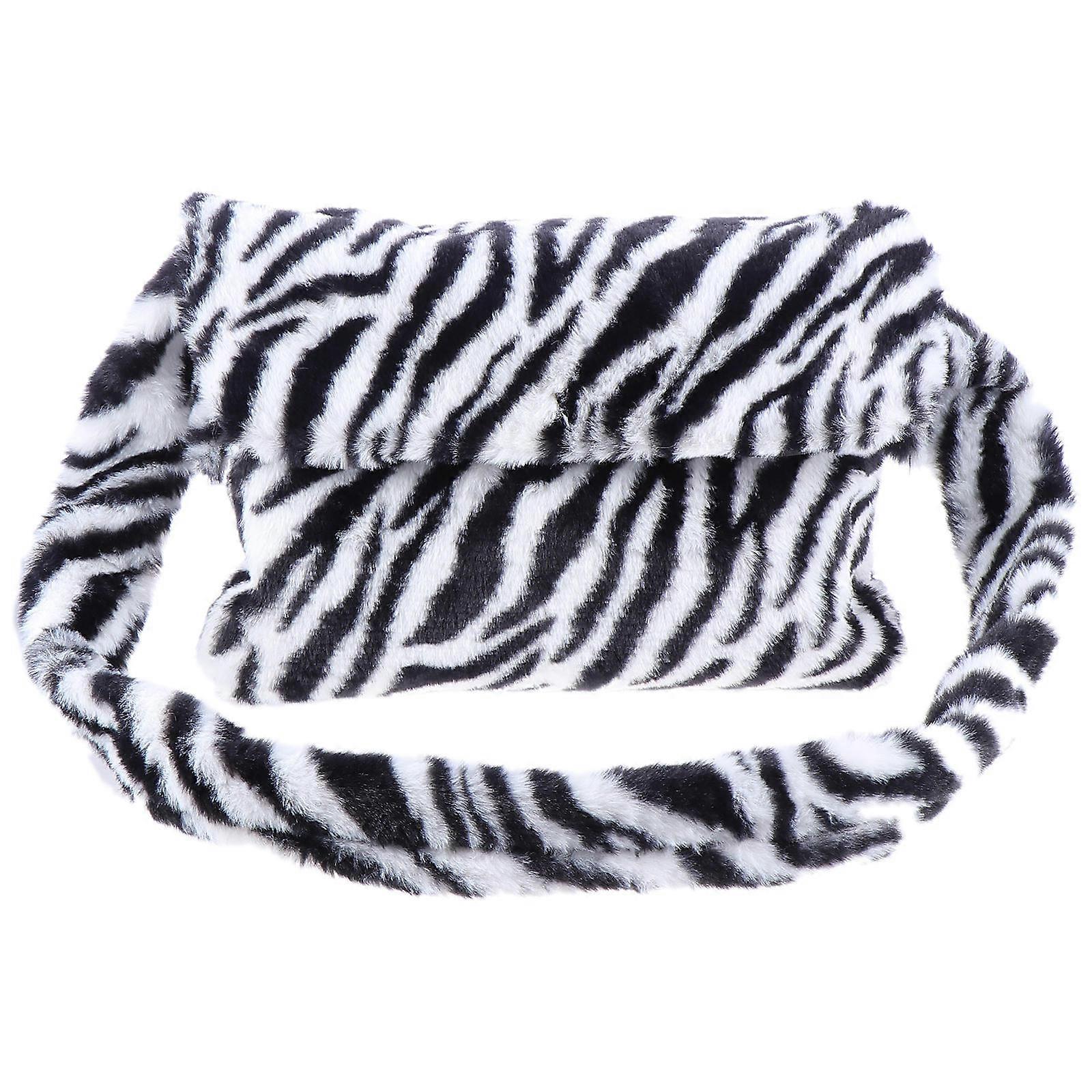 Zebra Stripe Plush Single Shoulder Tote for Storage 1Pcs Magnetic Button