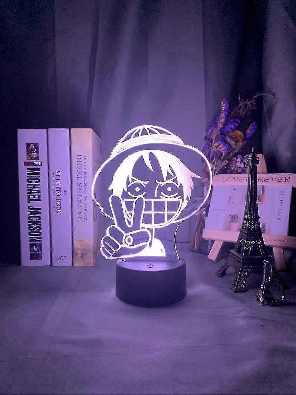 One Piece Luffy 3D Illusion Night Light Lamp Smart Touch, RGB Effect USB Cable Powered Creative 3D Japanese Anime Lamp