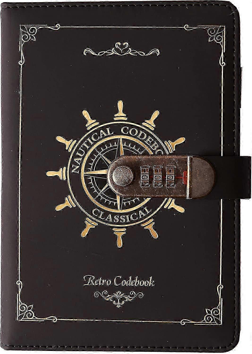 Journal en cuir Pu vintage avec serrure à combinaison (motif nautique), carnet de notes A5 Secret Password Notebook Diary
