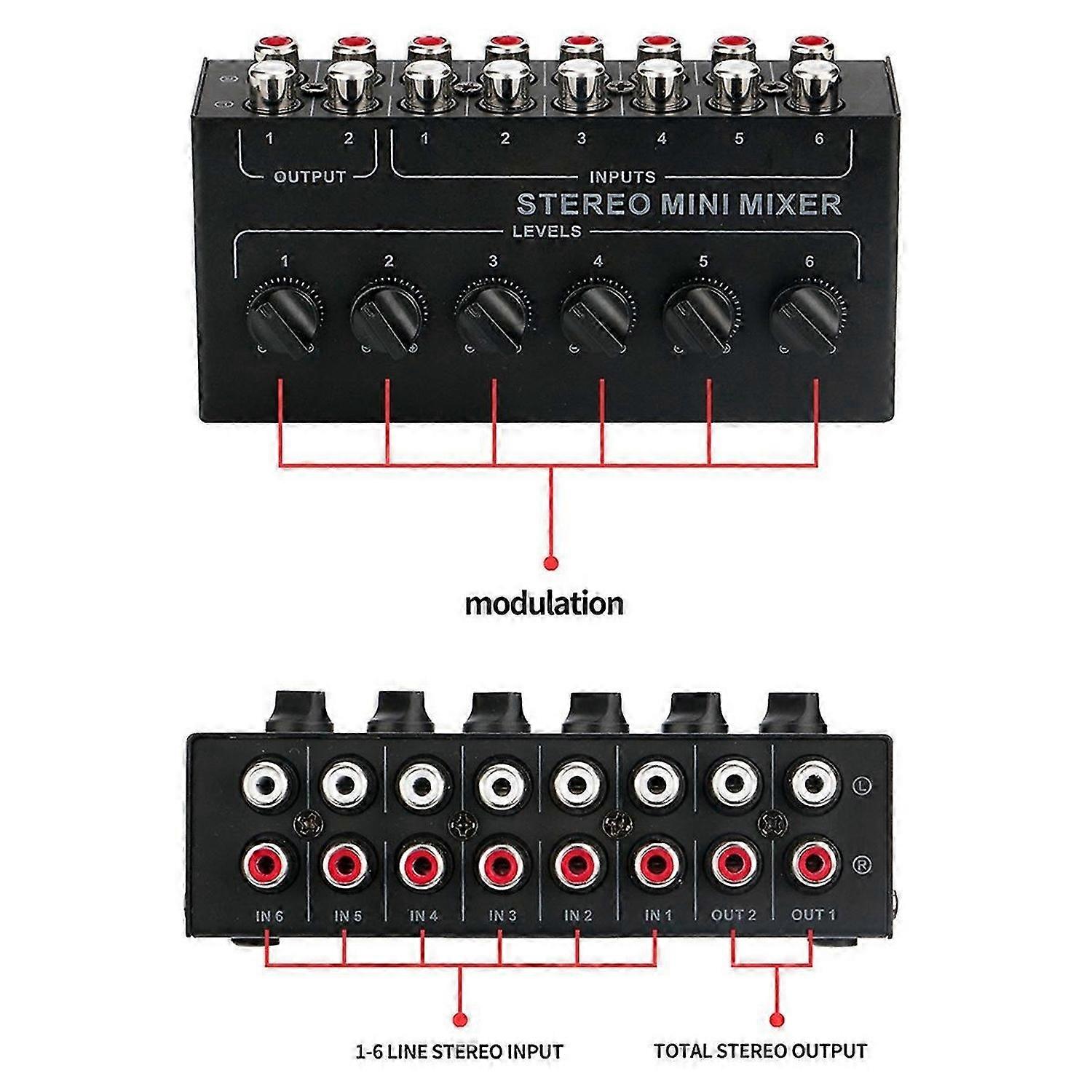 Channels Passive Stereo Mixer Mini Audio Mixer Portable Sound Mixer RCA Input Ultra Low Noise for Li