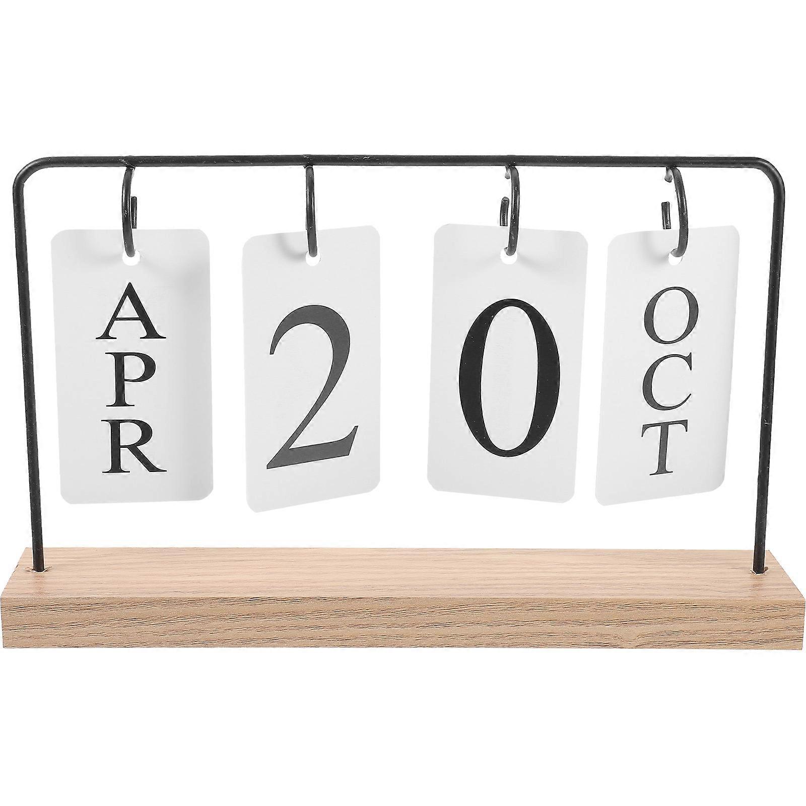 Wooden Desk Calendar Perpetual Calendar for Countdown with 3Pcs Flip