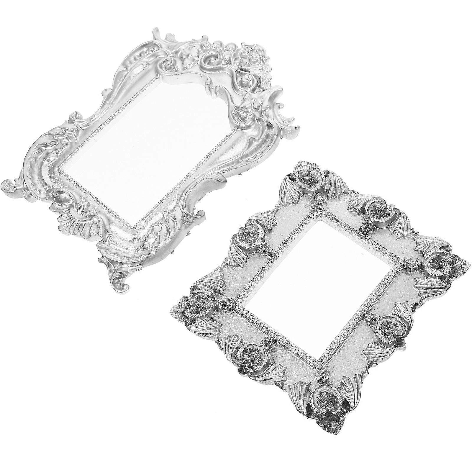 Silver Mini Picture Frames Vintage Ornament Frames for Party 6Pcs