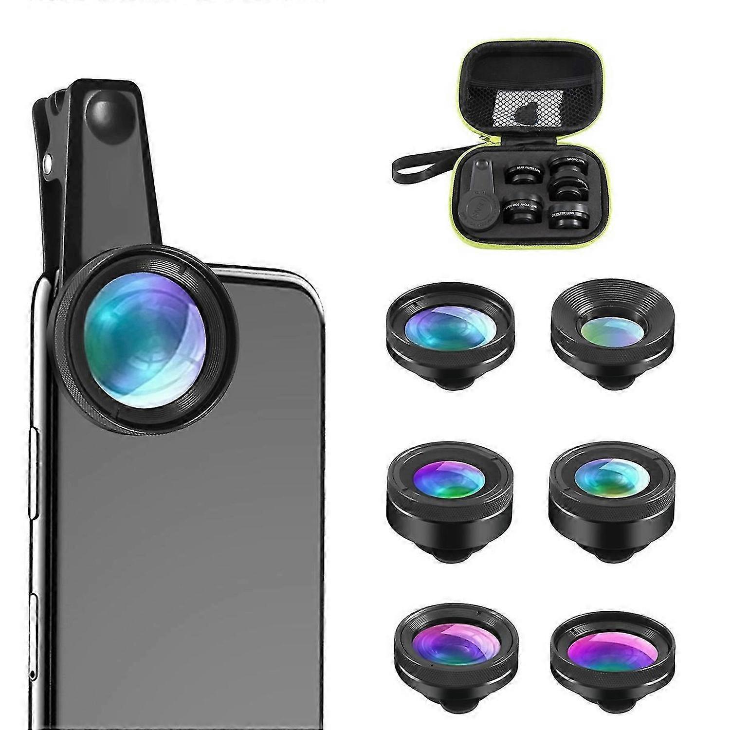 New 6In1 Kit Camera Lens Photographer Mobile Phone Lenses Kit Macro Wide Angle Fish Eye CPL Filter
