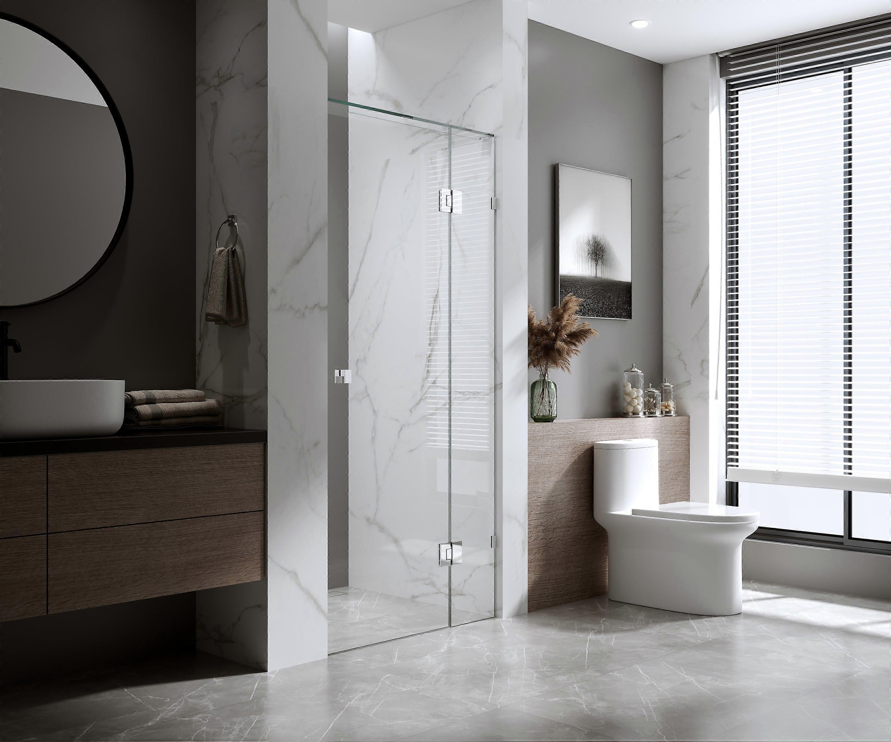 120Cm Wall To Frameless Shower Screen With Black Brackets And Brass Hinges Square Knob Handle Shower Enclosures