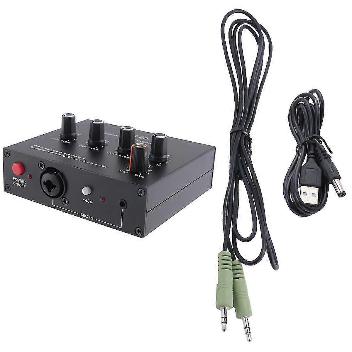 MIC-60 3-Band Equalizer Balanced Mic Preamp Microphone Preamplifier with DC Cable and 3.5mm Cable