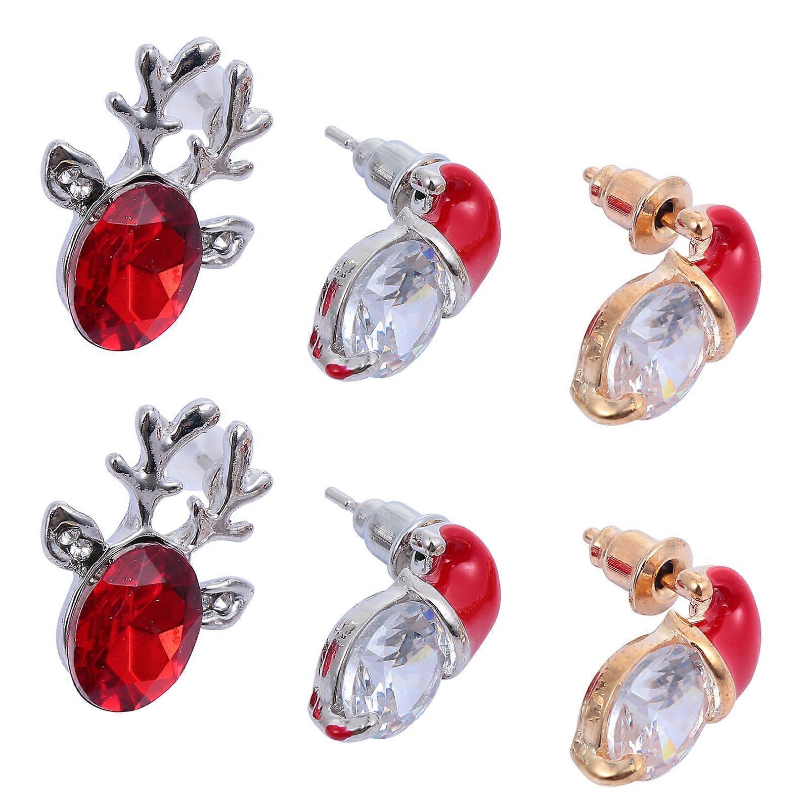 Ear Accessories Christmas Deer Shape Alloy Assorted Color Compact Design 3pairs