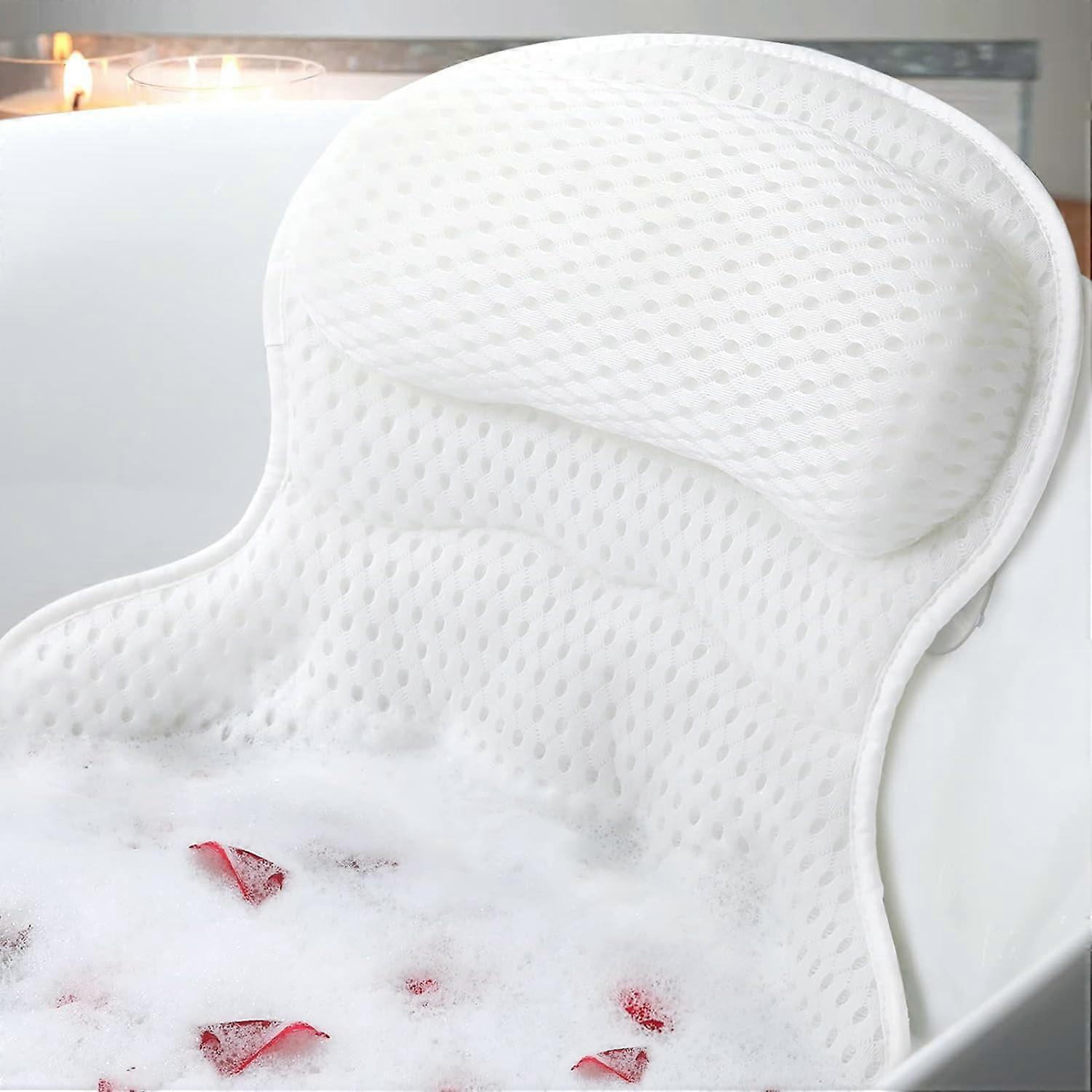 Luxury Bath Pillow with Neck & Back Support, Soft 4D Mesh Fabric, Non-Slip Suction Cups, Compatible with Most Bathtubs – Spa Gift