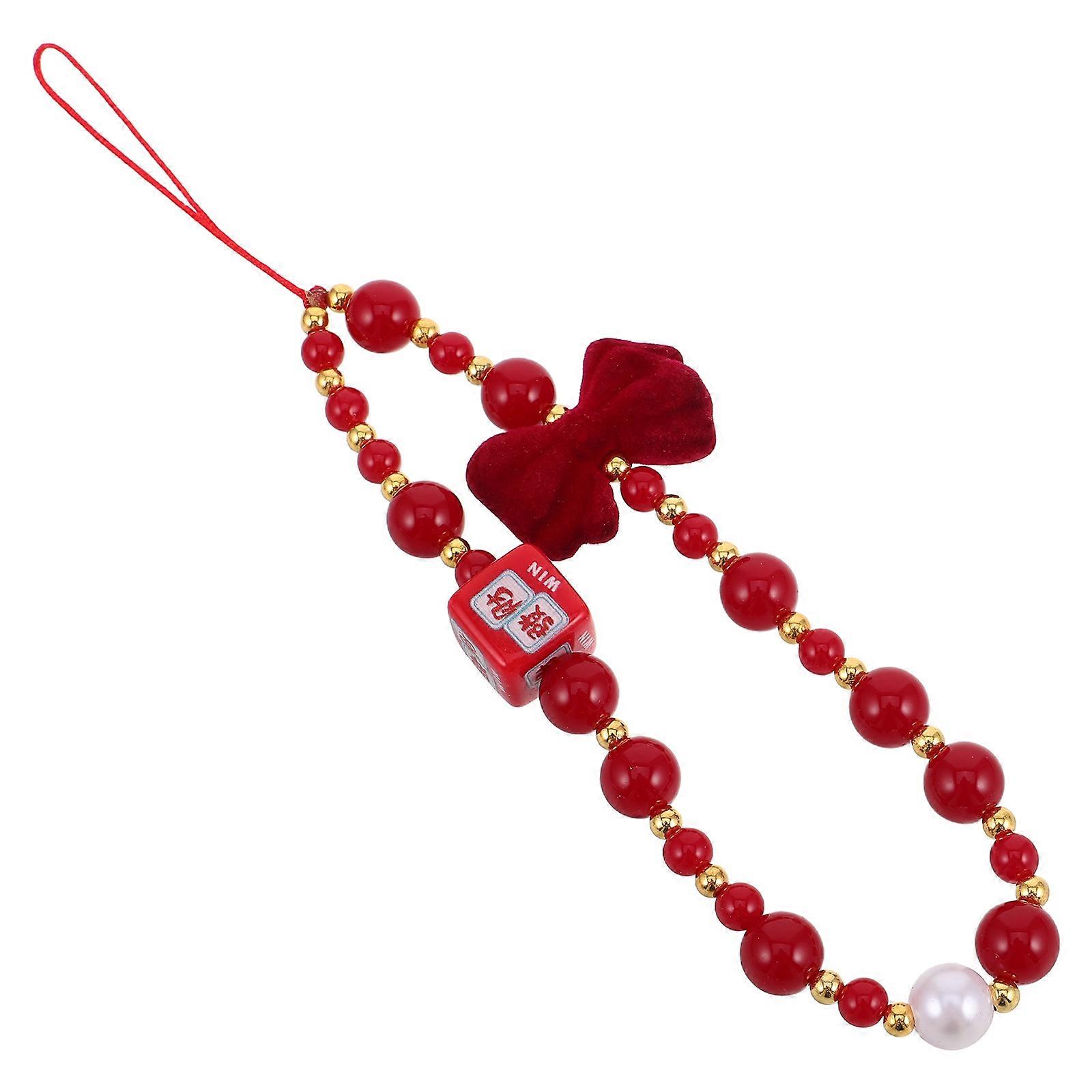 3Pcs Beaded Phone Wrist Strap Handmade Red Charm for Phone Use