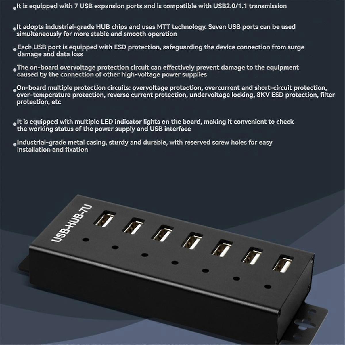 Industrial USB HUB 7-CH USB 2.0 Ports Expansion HUB Adapter for Win11/10/8  Linux
