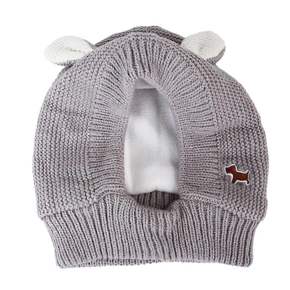 Pet Hat Rabbit Ears Wind-Proof Knitted Hat for 2Pcs Grey Puppy Headgear