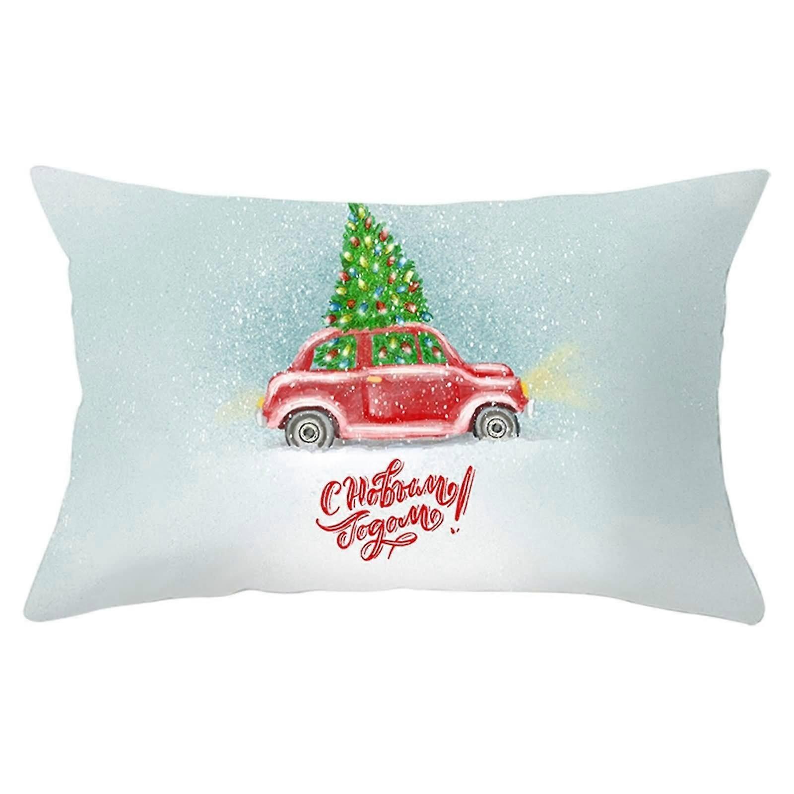 Christmas Pillow Covers 12X20 Polyester Pillow Cover Modern Car With Christmas Tree Grey Blue Red Design 1 Piece Style 4