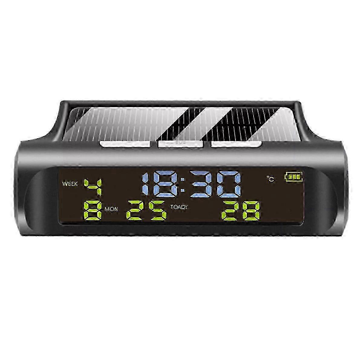 Solar Car Clock Automatic Solar Clock with Week Month Calendar Time Temperature Display Car Fully Au