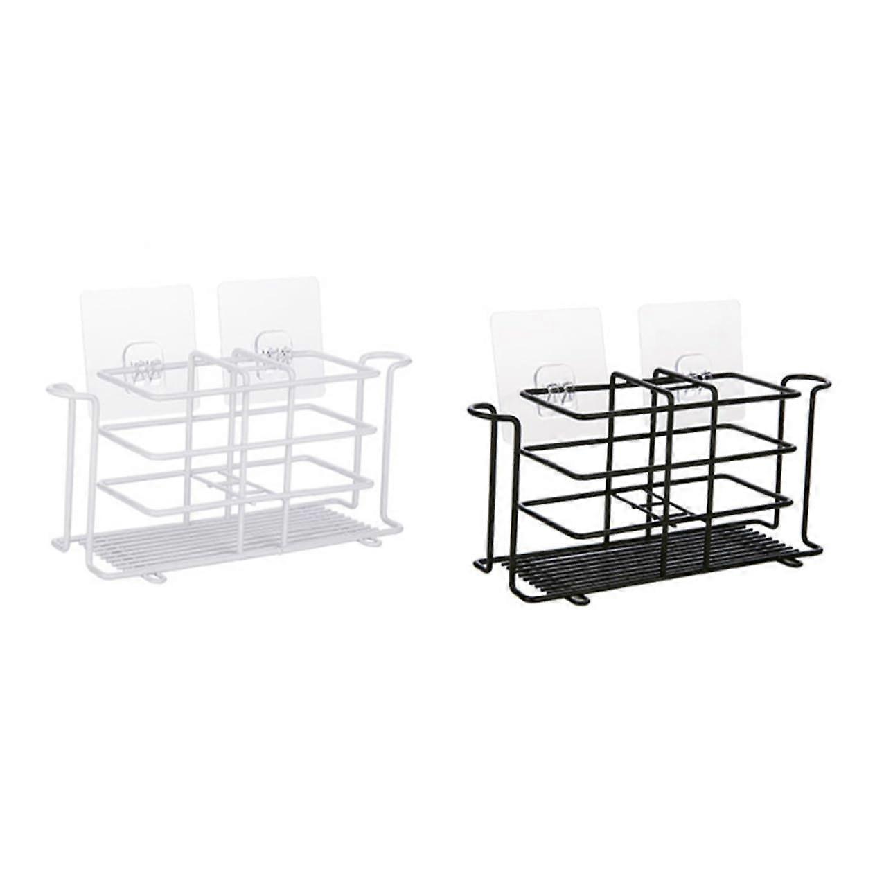 Wall Mount Toothbrush Holder No Drill Suction Toothpaste Dispenser Bathroom Storage