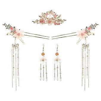 25-26 1 Set Chinese Hanfu Hairpins Hair Comb Earrings Kit Long Tassel Hair Accessories
