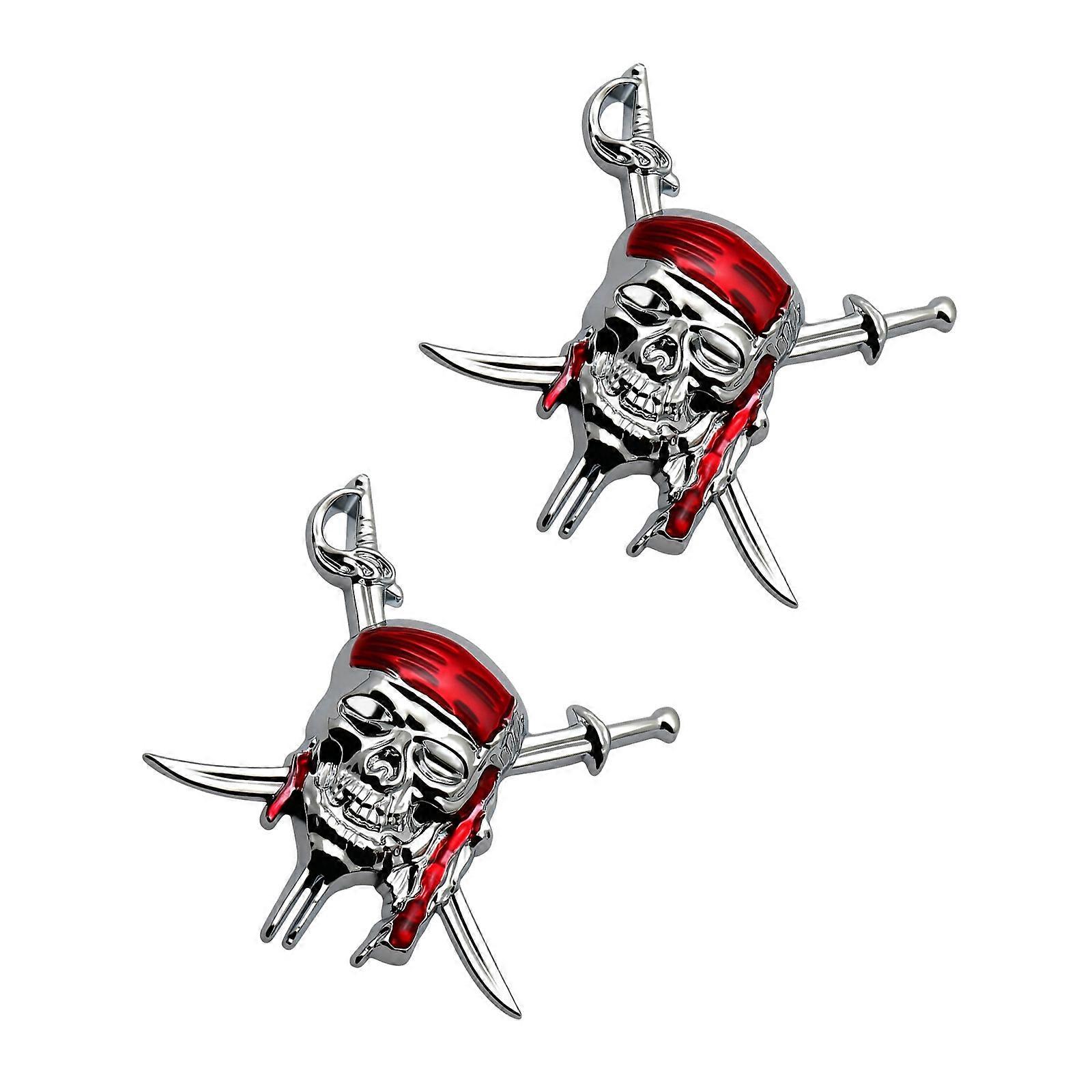 2pcs Skull Pattern 3D Raised Metal Car Sticker Universal Automotive Decal Weatherproof Adhesive Fast Customization Multicolor