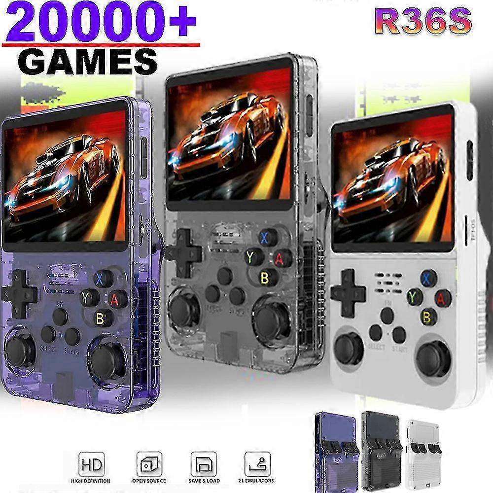 R36S Retro Handheld Video Game Console Linux System 3.5 Inch IPS Screen-64GB-Purple