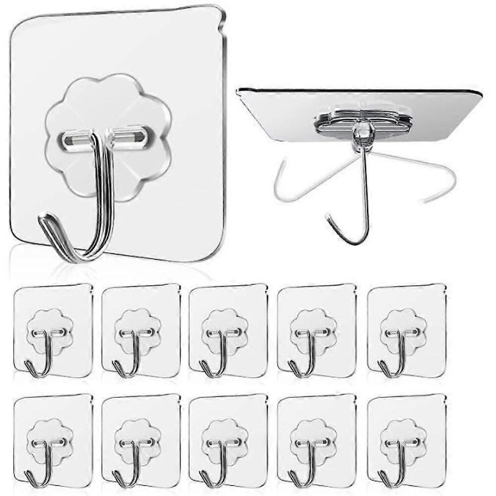 Adhesive hooks, 10-pack, transparent PVC, 15kg load capacity