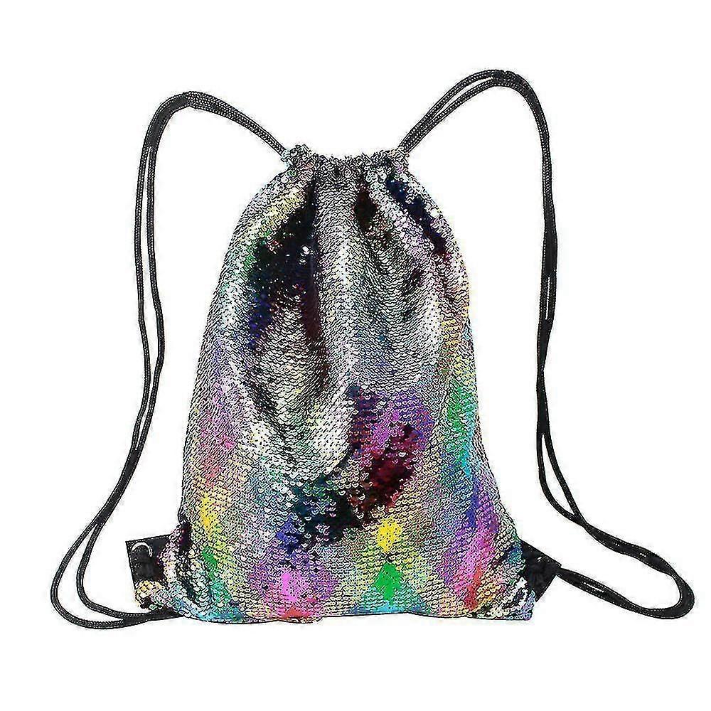Sequin Drawstring Bag Flip Sequins Backpack Outdoor Sports BagFancysilver