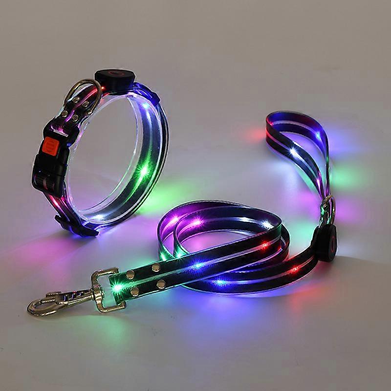4-foot LED dog leash, 7 lighting modes, glow-in-the-dark, double-sided, rechargeable, with padded handle, suitable for small to large pets.
