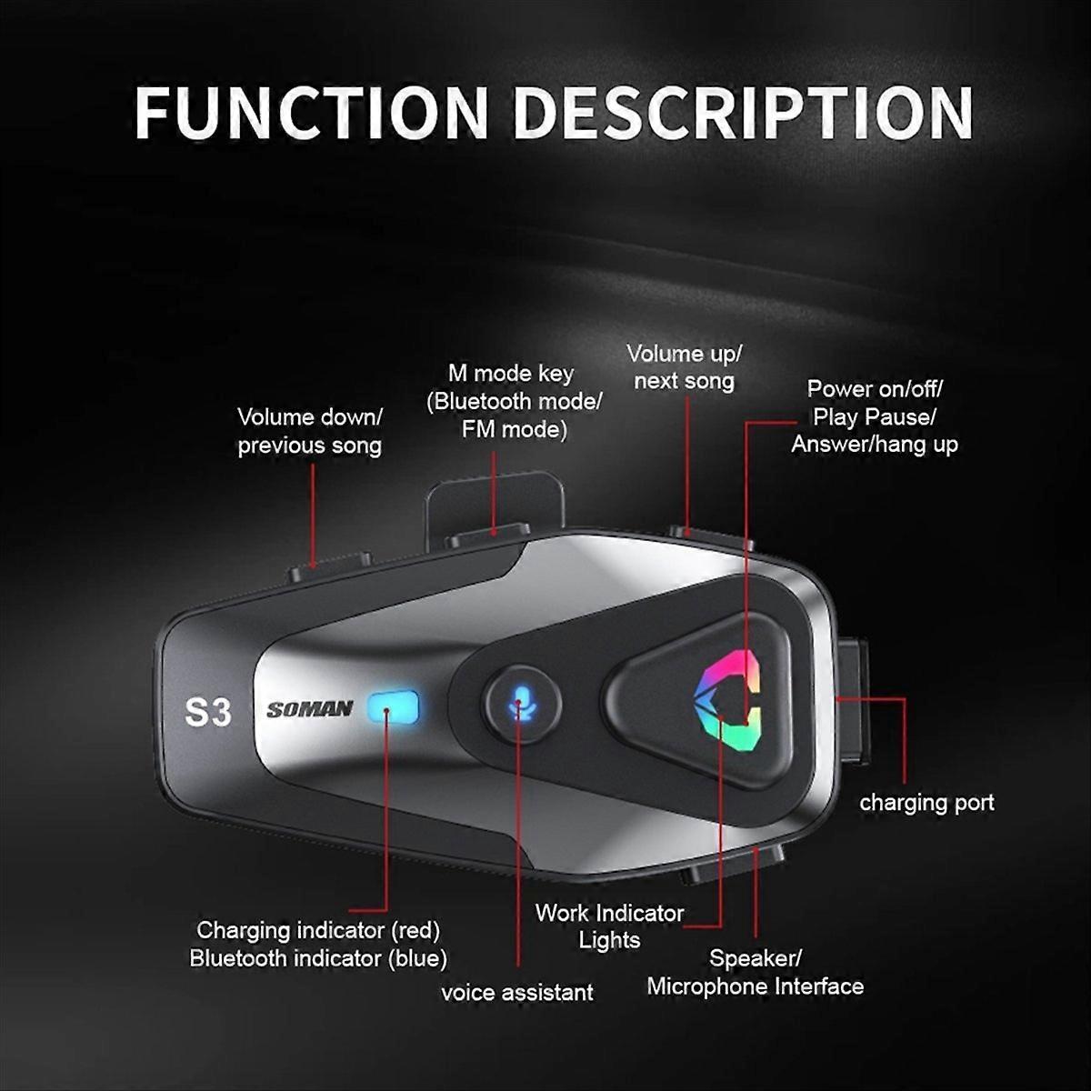  Motorcycle Helmet Bluetooth Headset with Hardwire Mic