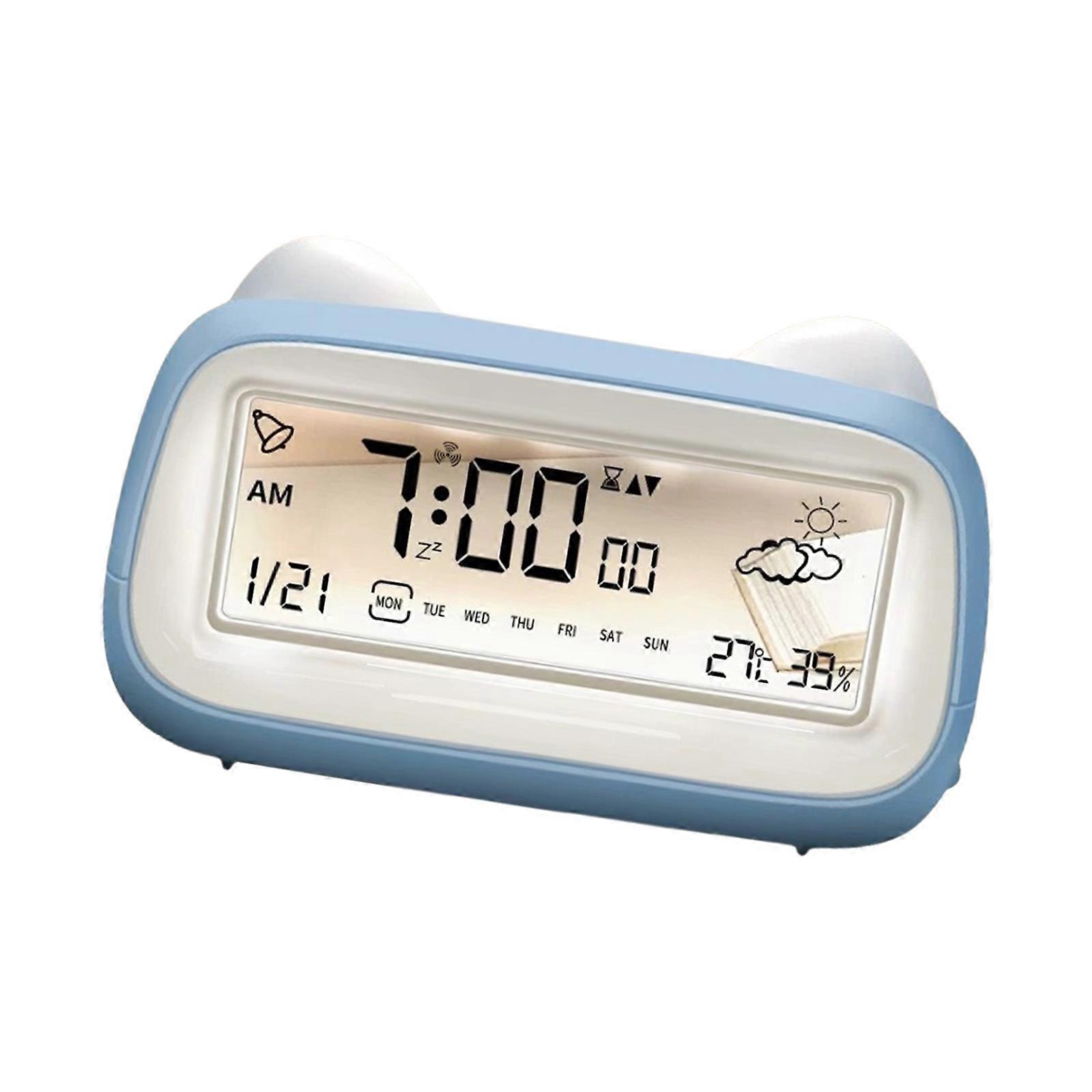 Child Friendly Digital Alarm Clock Clear Multifunctional Display Environmental Transducer Soft Bedlight ABS Substance  Yellow
