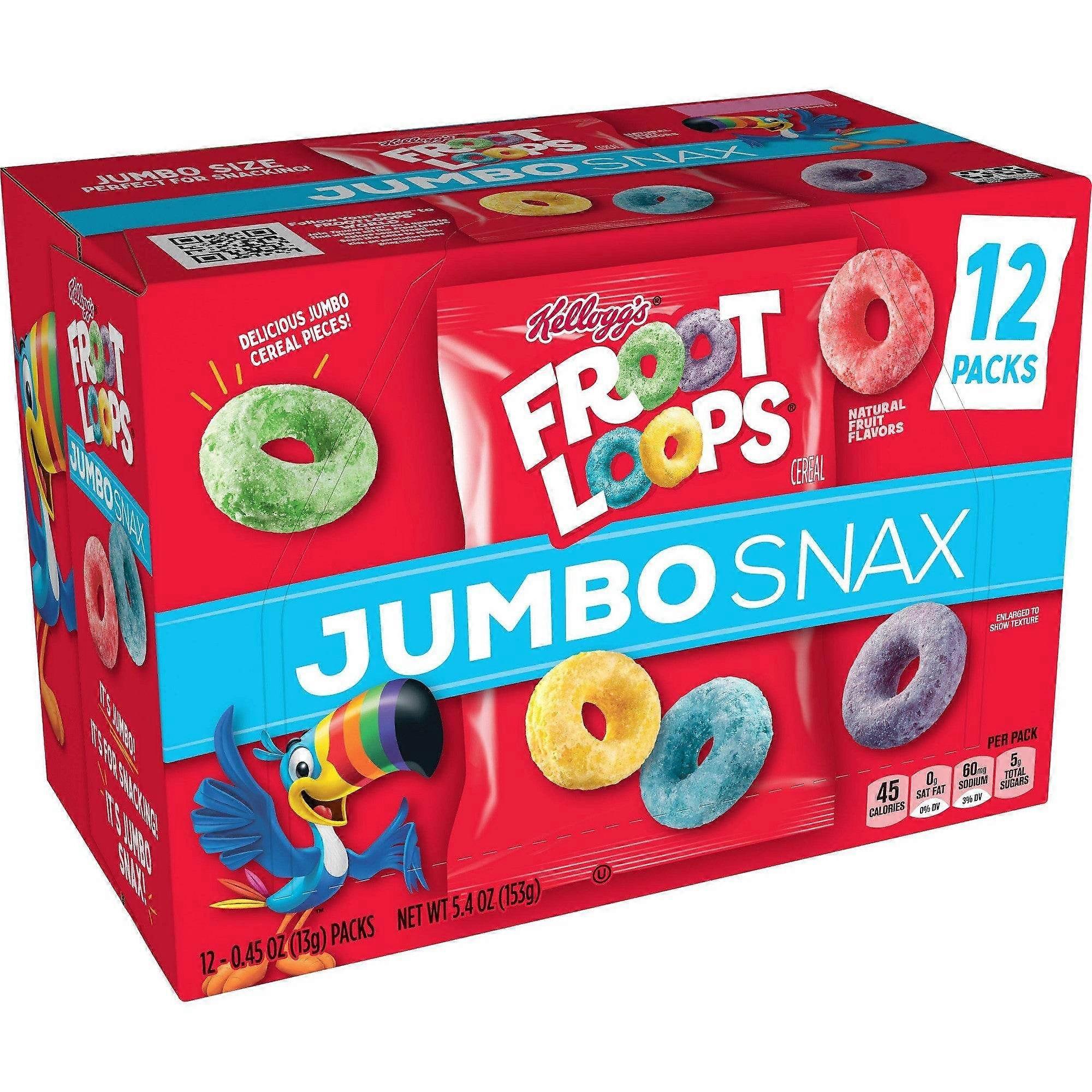 מארזי דגני בוקר ג'מבו סנקס Froot Loops של Kellogg, 12 EA