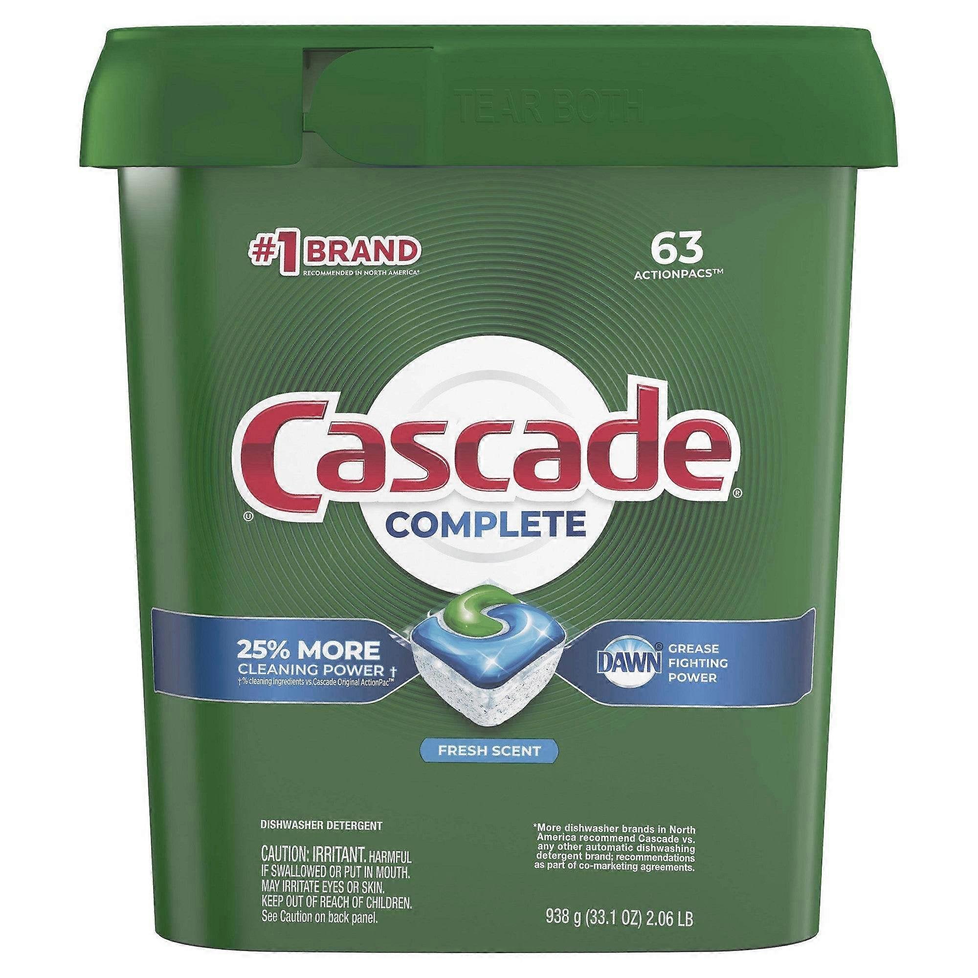 Cascade Complete Actionpacs Dishwasher Detergent, Fresh Scent, 63 Ea