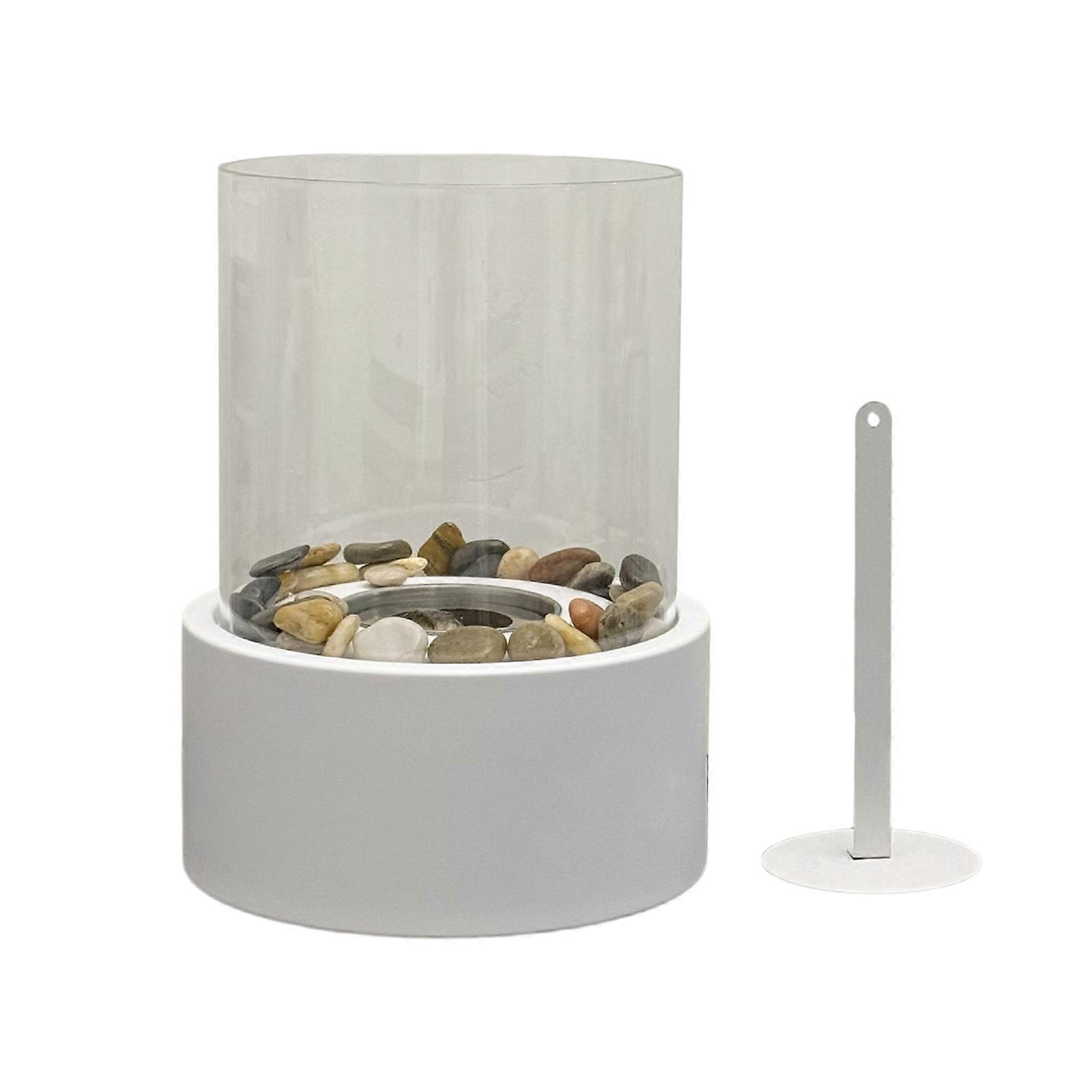 Chauffage de table décoratif en métal sans flamme, idéal pour les petits espaces, avec foyer à gaz blanc.