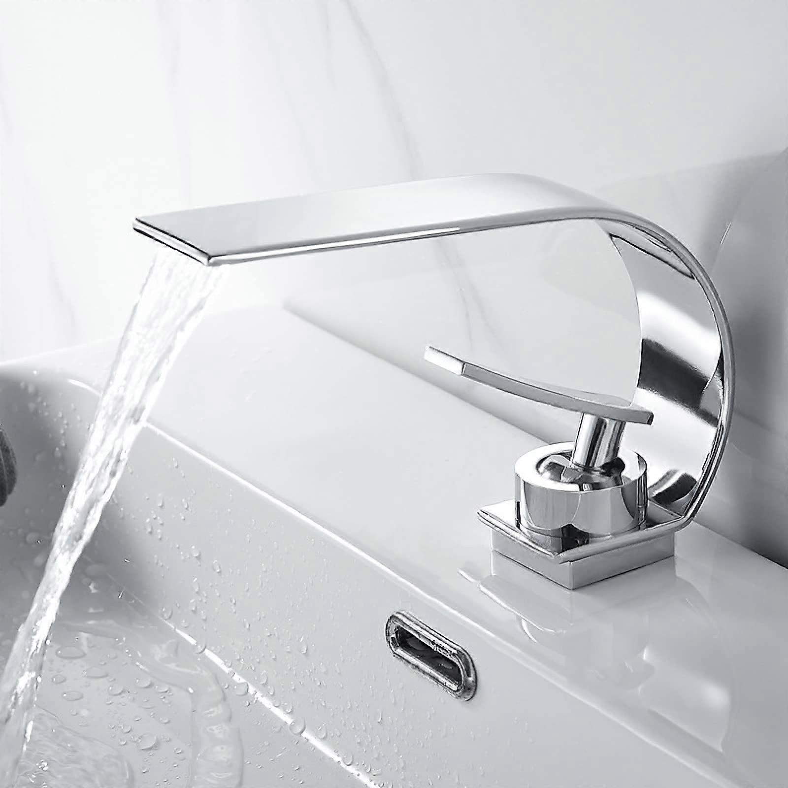 Single Lever Waterfall Taps Brass Waterfall Basin Mixer Tap Chrome Finish, Hot And Cold, For Basins