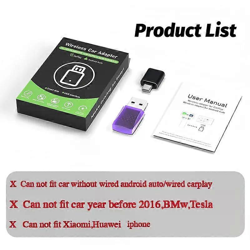 2 IN 1 Wireless Carplay Adapter and Android Auto AI-Opt Plug&Play Wired To Wireless USB-C  Auto-Connect 5GHz HighSpd No-Lag