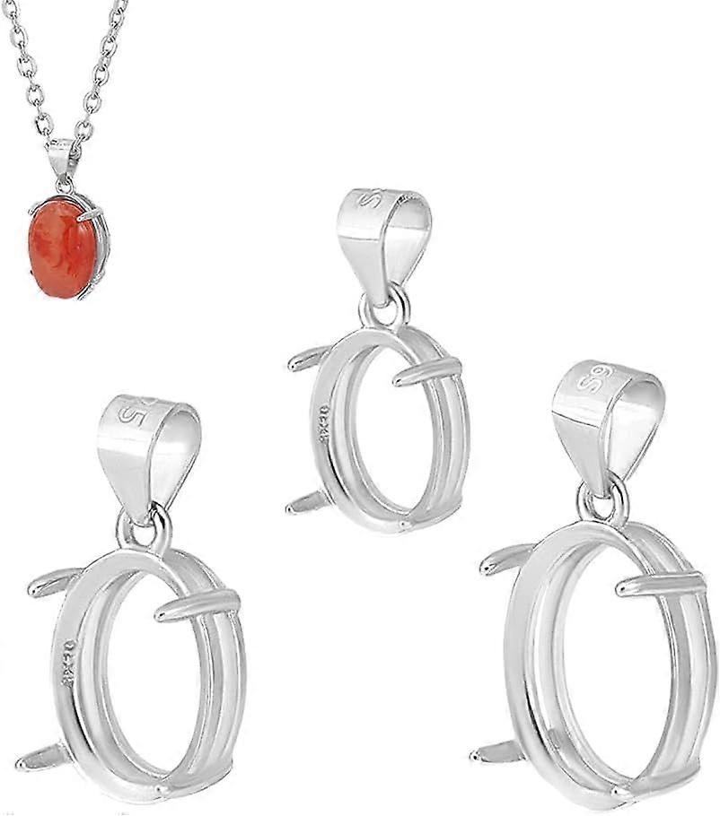 3 Sizes 925 Sterling Silver Blank Bezel Pendant Trays Oval Bezel Frame Tray Setting Pendant Charm Gemstone Support for Cabochon Gems for DIY Necklaces